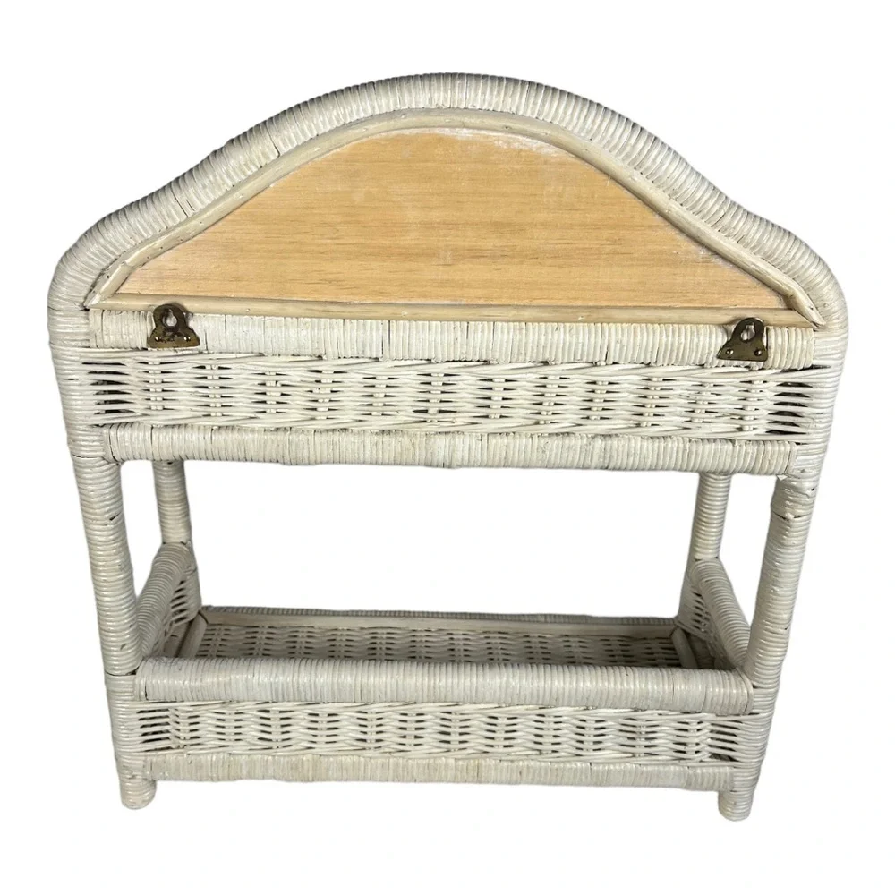 Vintage Cream and Gold Wicker Two-Tier Shelf